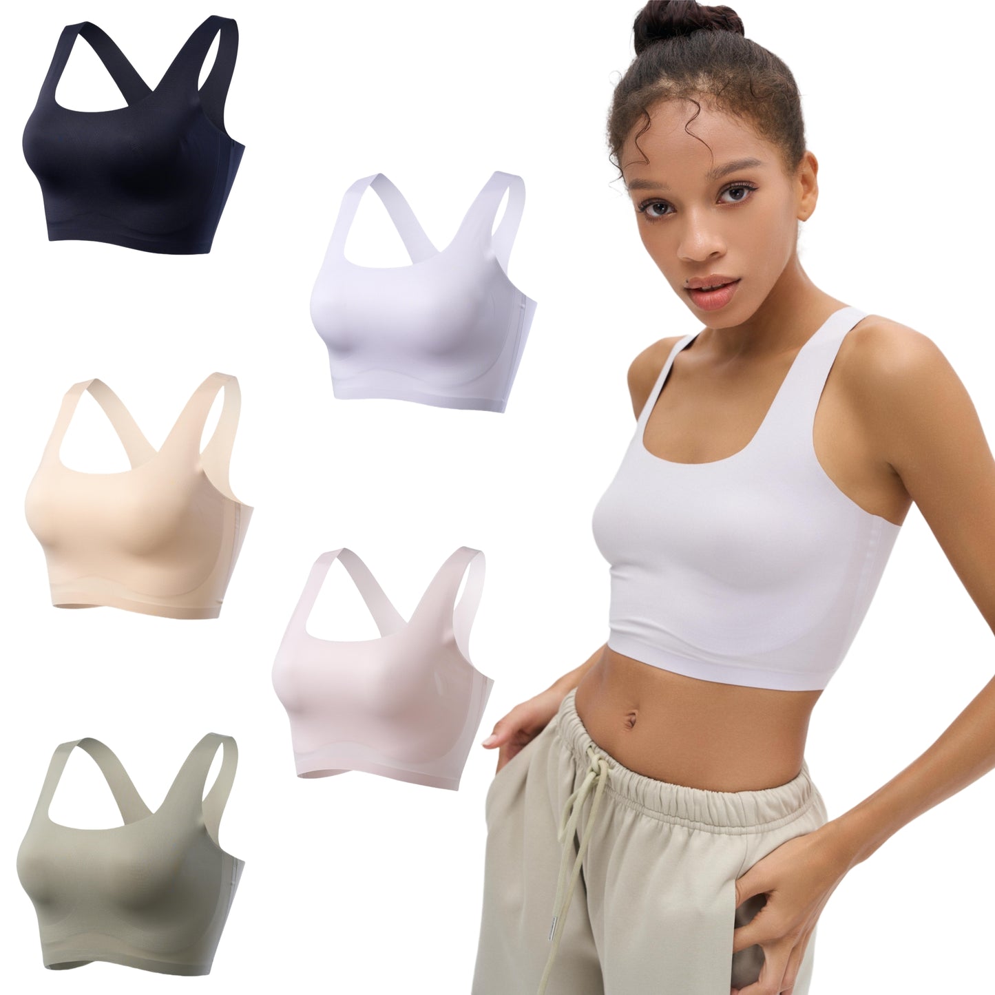 5-Pack Ultimate Seamless Tank Bra with Silicone Breathable Nipple Cover