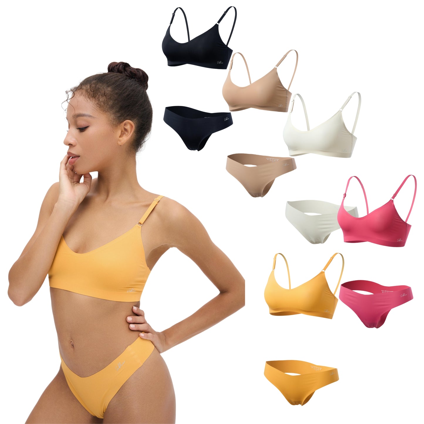 5-Pack V-Neck Travel Lingerie Set with Silicone Breathable Nipple Cover