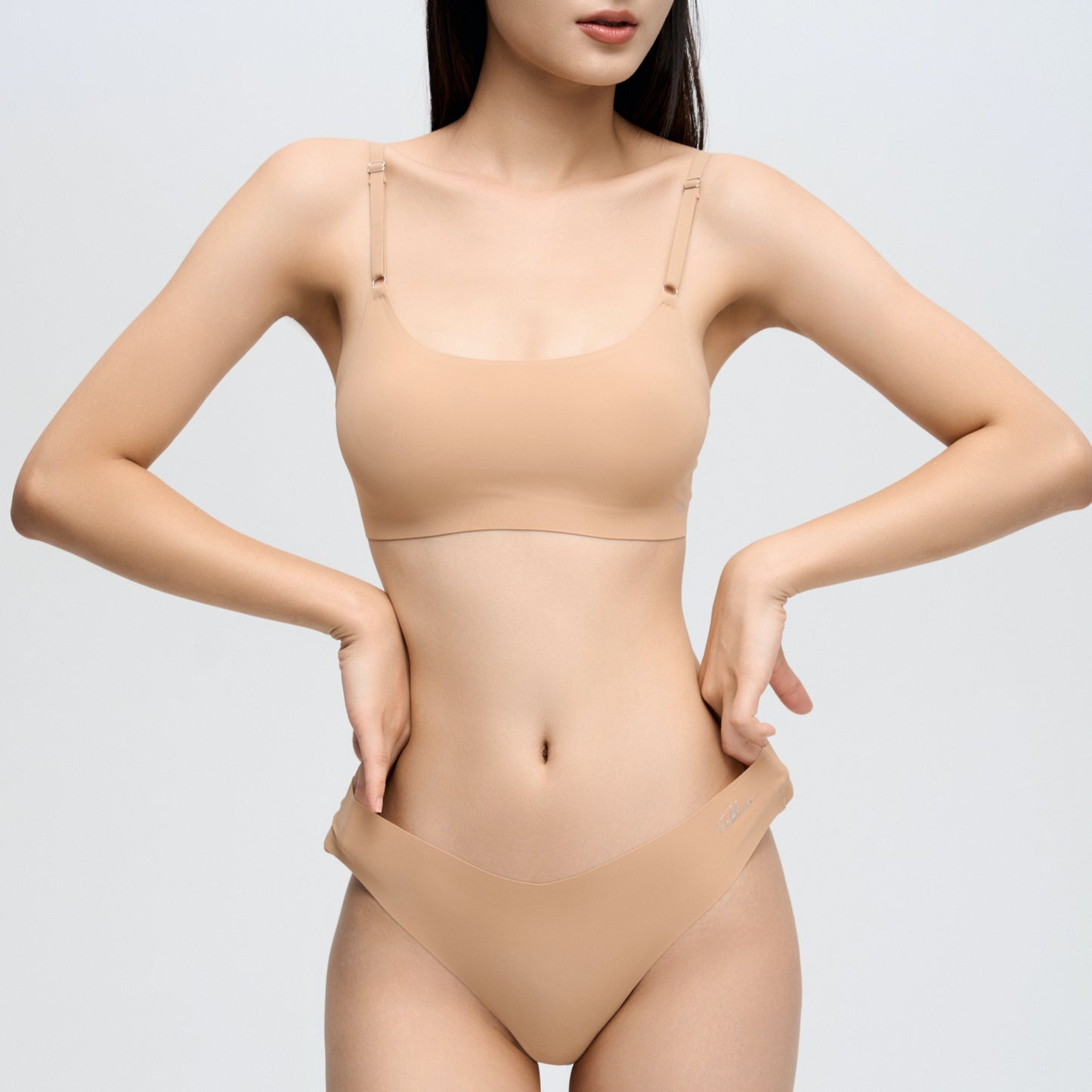 1+1: U-Neck Travel Bra Set with Silicone Breathable Nipple Cover - Nude