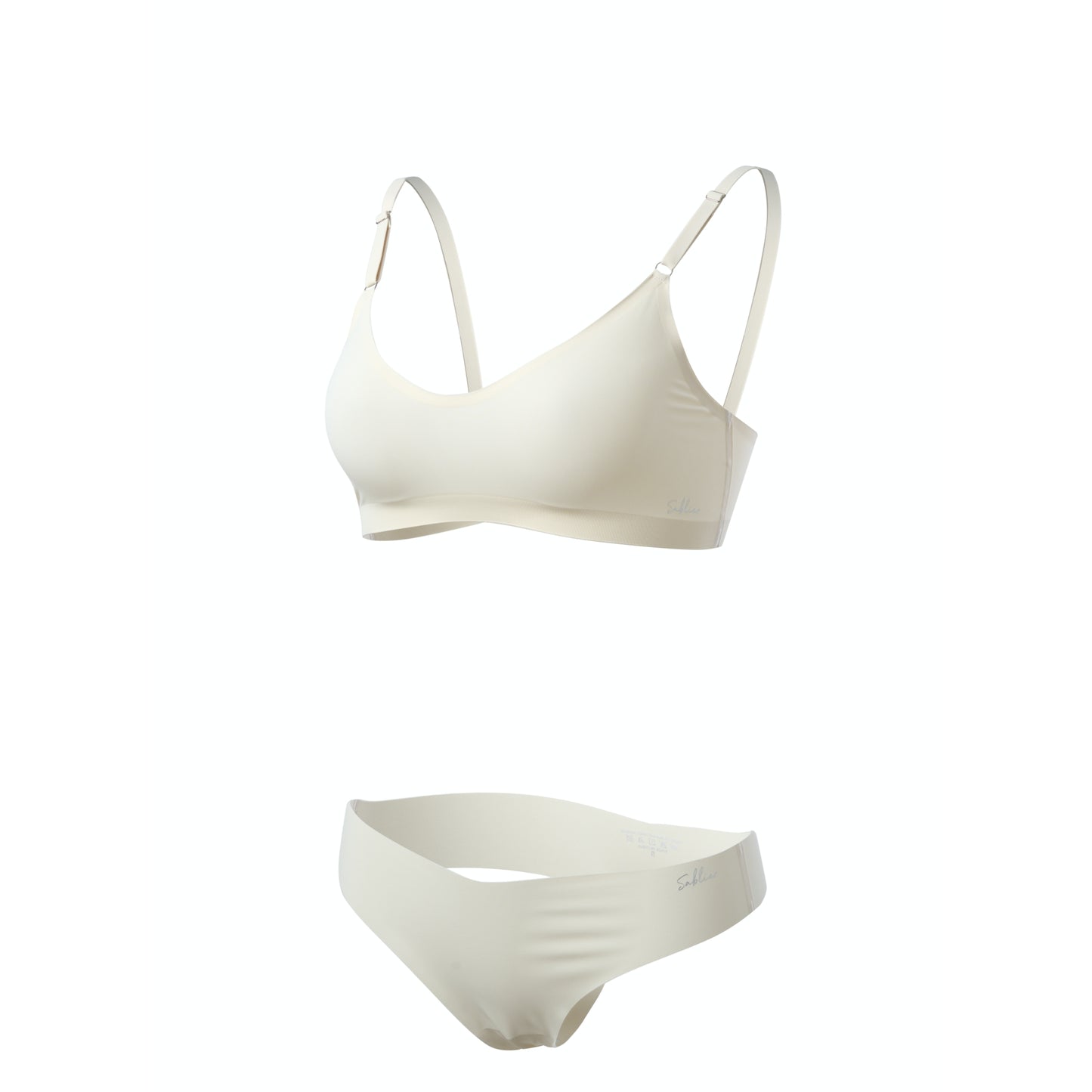 1+1: V-Neck Travel Bra Set with Silicone Breathable Nipple Cover - Ivory