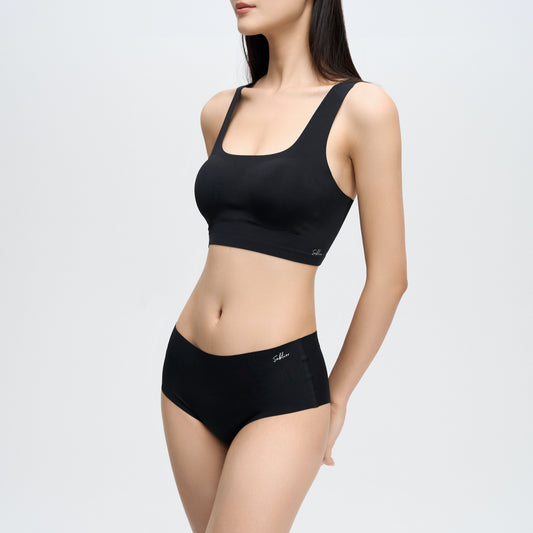 Seamless Underwear Set with Removable Pads - Black