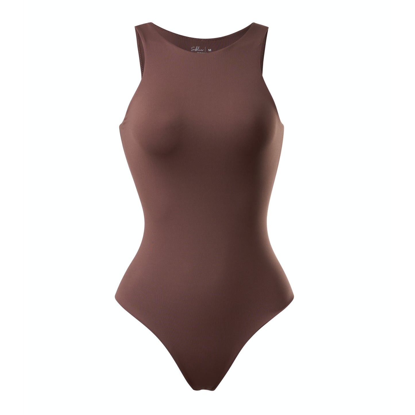 SLEEVELESS HIGH NECK BODYSUIT - BROWN