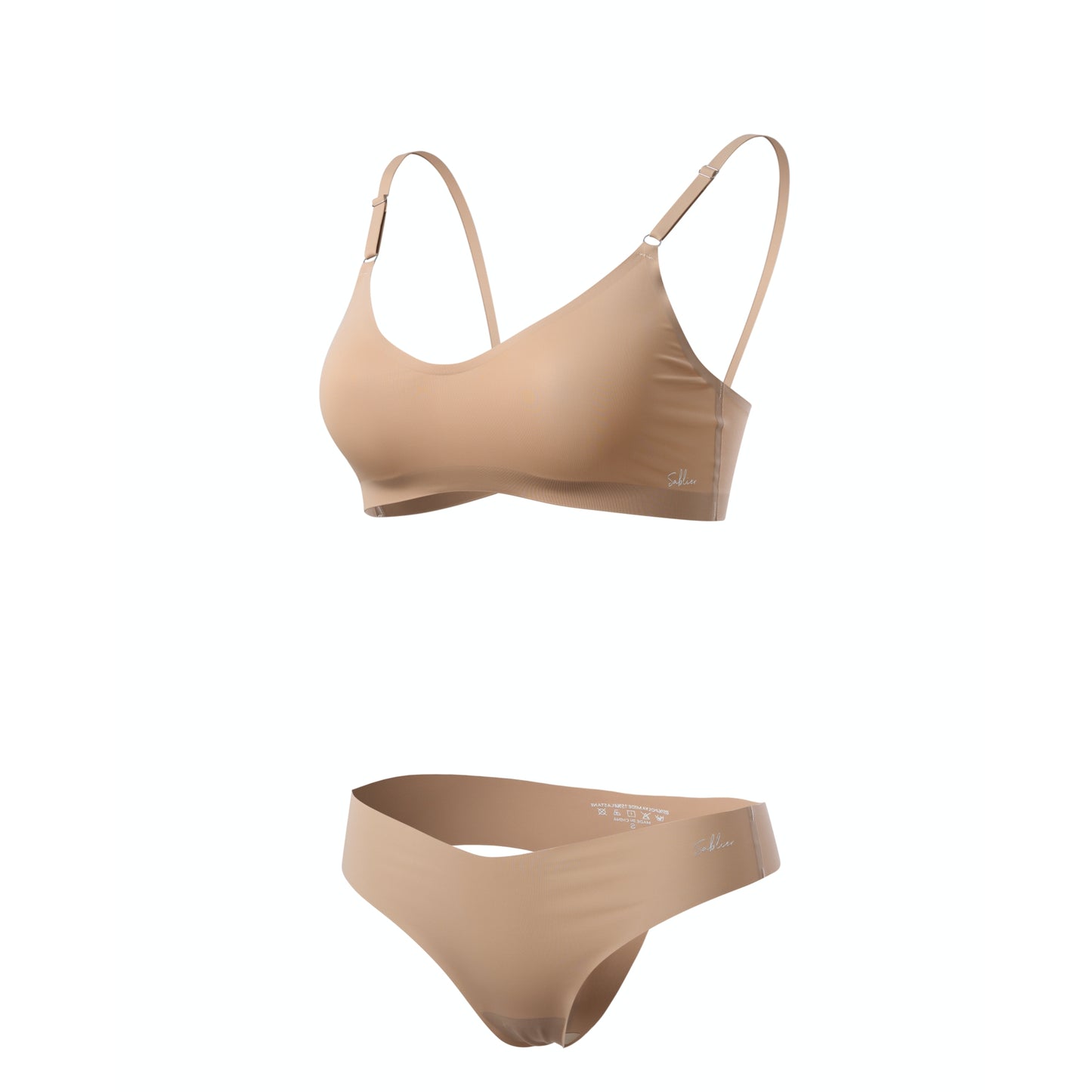 1+1: V-Neck Travel Bra Set with Silicone Breathable Nipple Cover - Nude